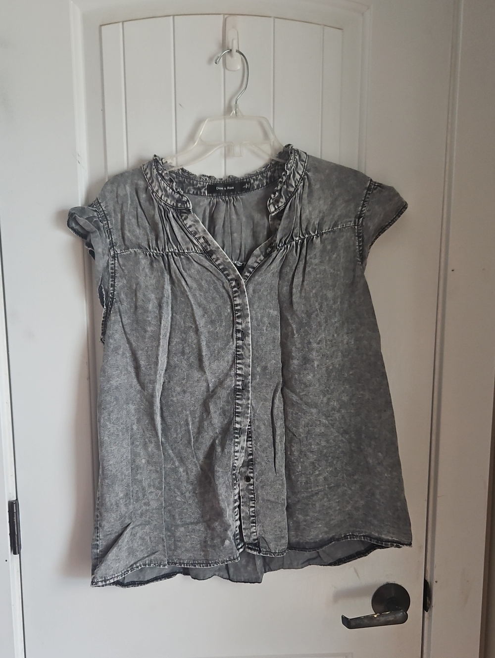 Doe & Rae Washed Gray Cap-Sleeve Button Blouse